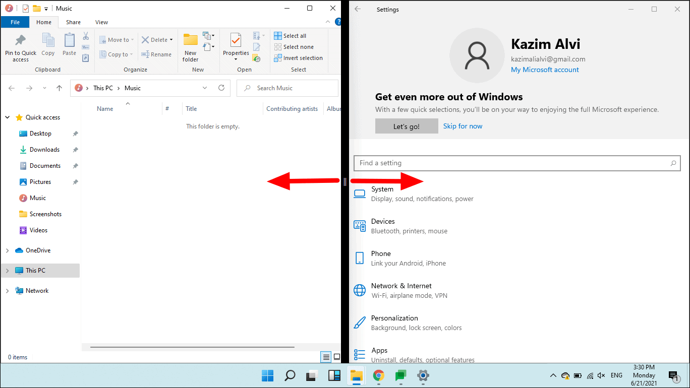 how to split my screen on windows 10