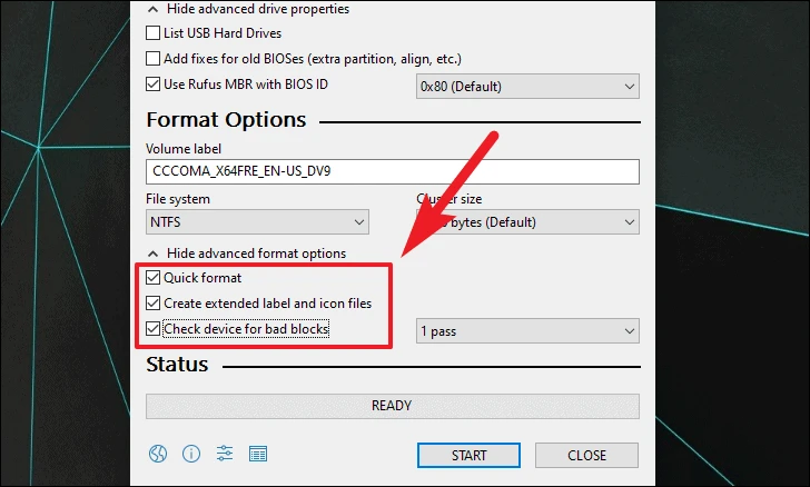 check advanced options to format USB drive for Windows 11