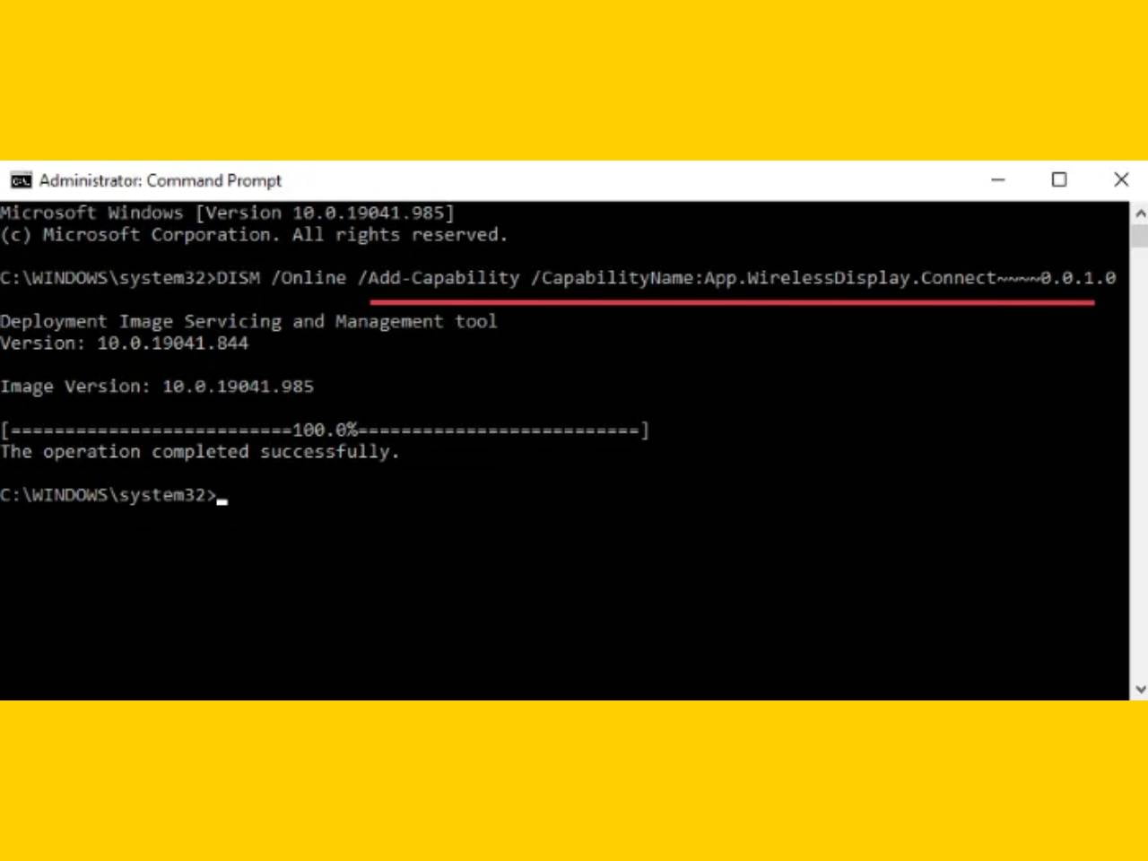 Adding Wireless Display on Windows 10 with CMD