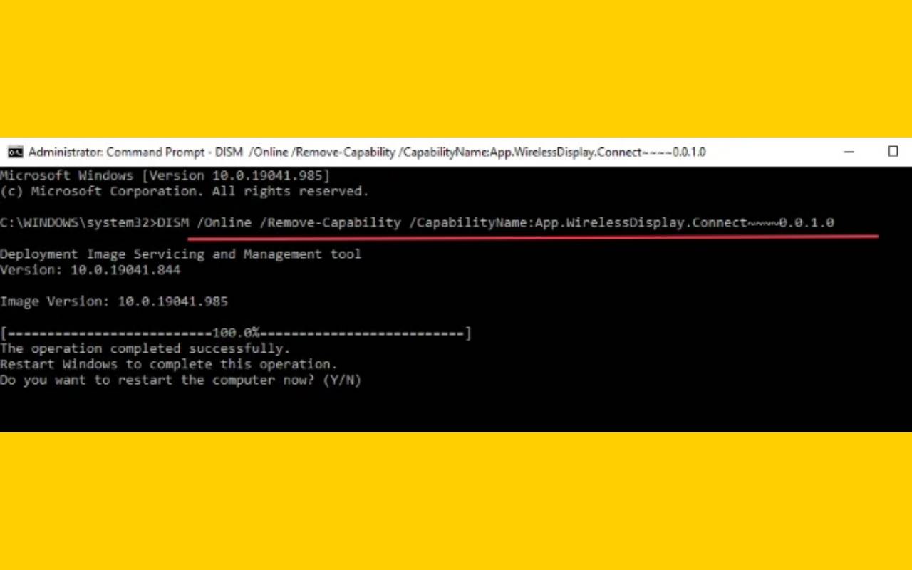 Remove wireless display on Windows 10 using CMD