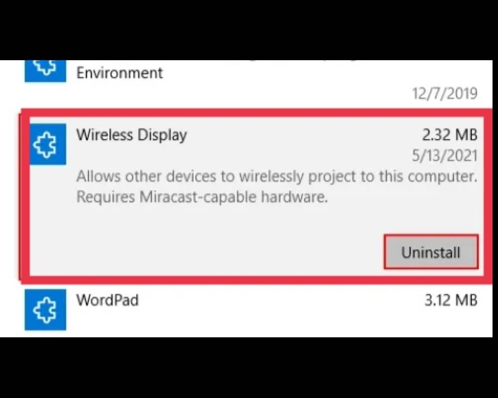 Install the Wireless Display feature using the Settings app