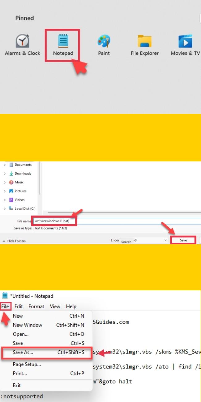 Save the code in Notepad and save it as a bat file