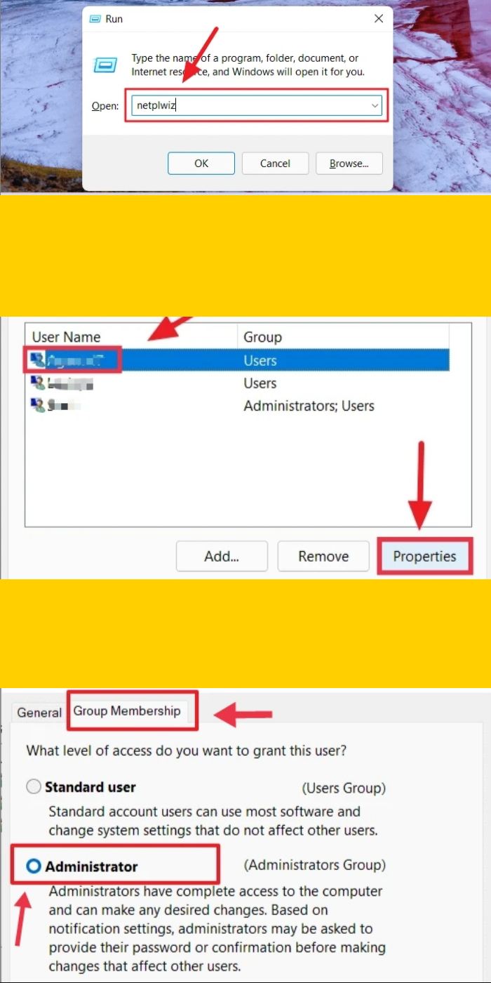 Make a user an administrator on Windows 11 via netplwiz