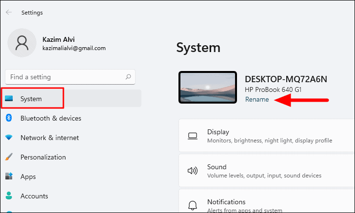 how to find old computer name windows 11