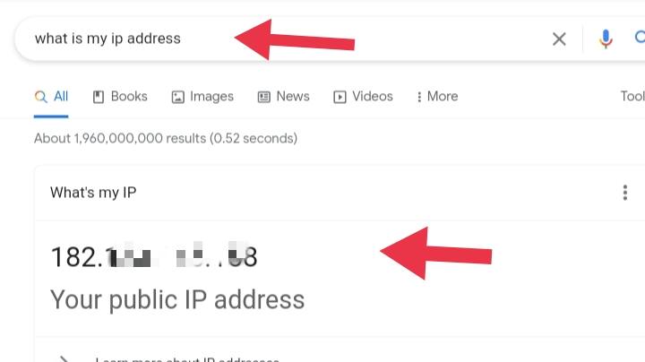 Find your IP address through Google
