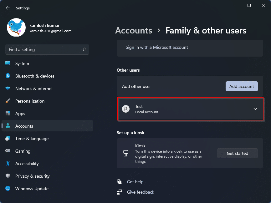 add new user account in windows 11