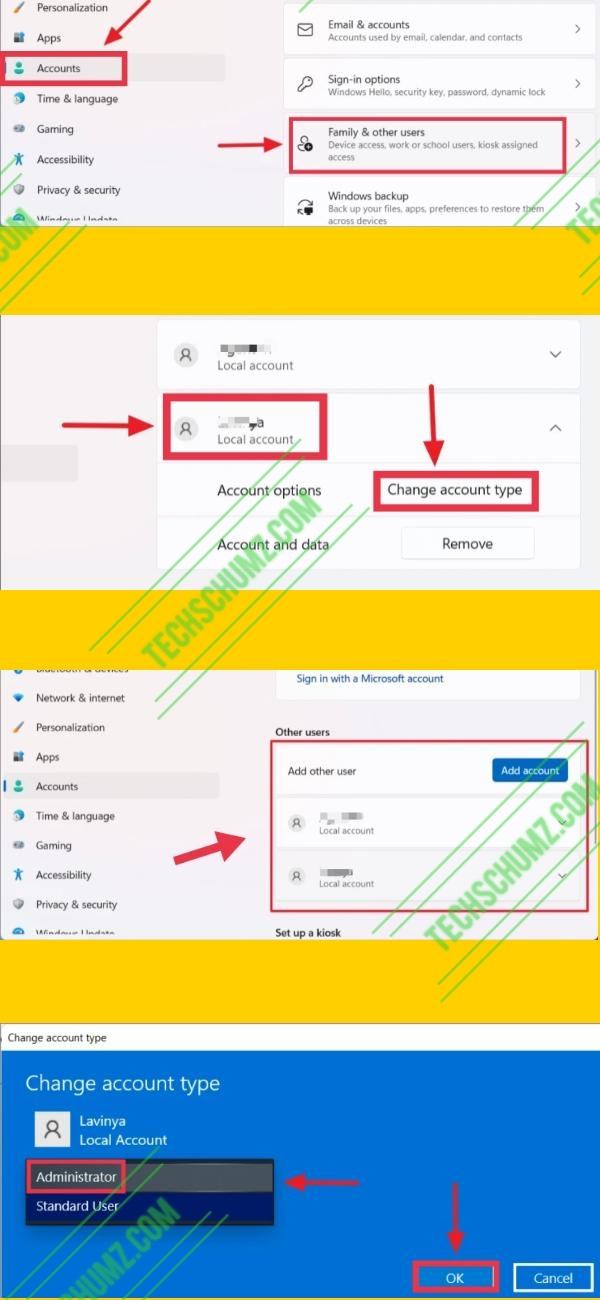 Change the administrator on Windows 11 using Windows settings