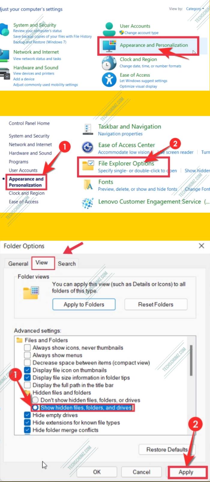 Show hidden files and folders in Windows 11 via the control panel