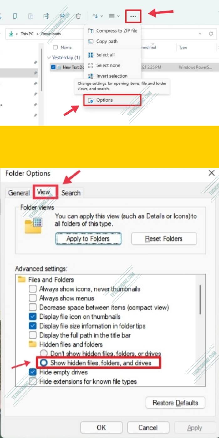 Show hidden files on Windows 11 using folder options