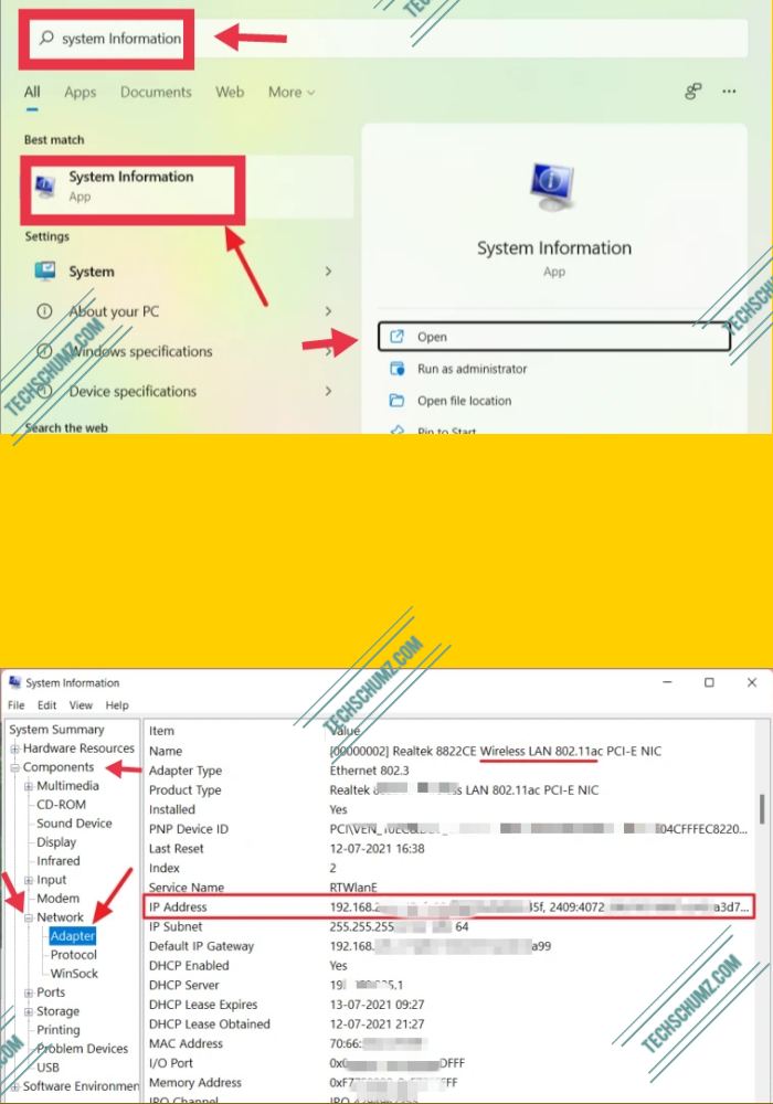 Find the IP address in Windows 11 in the System Information app