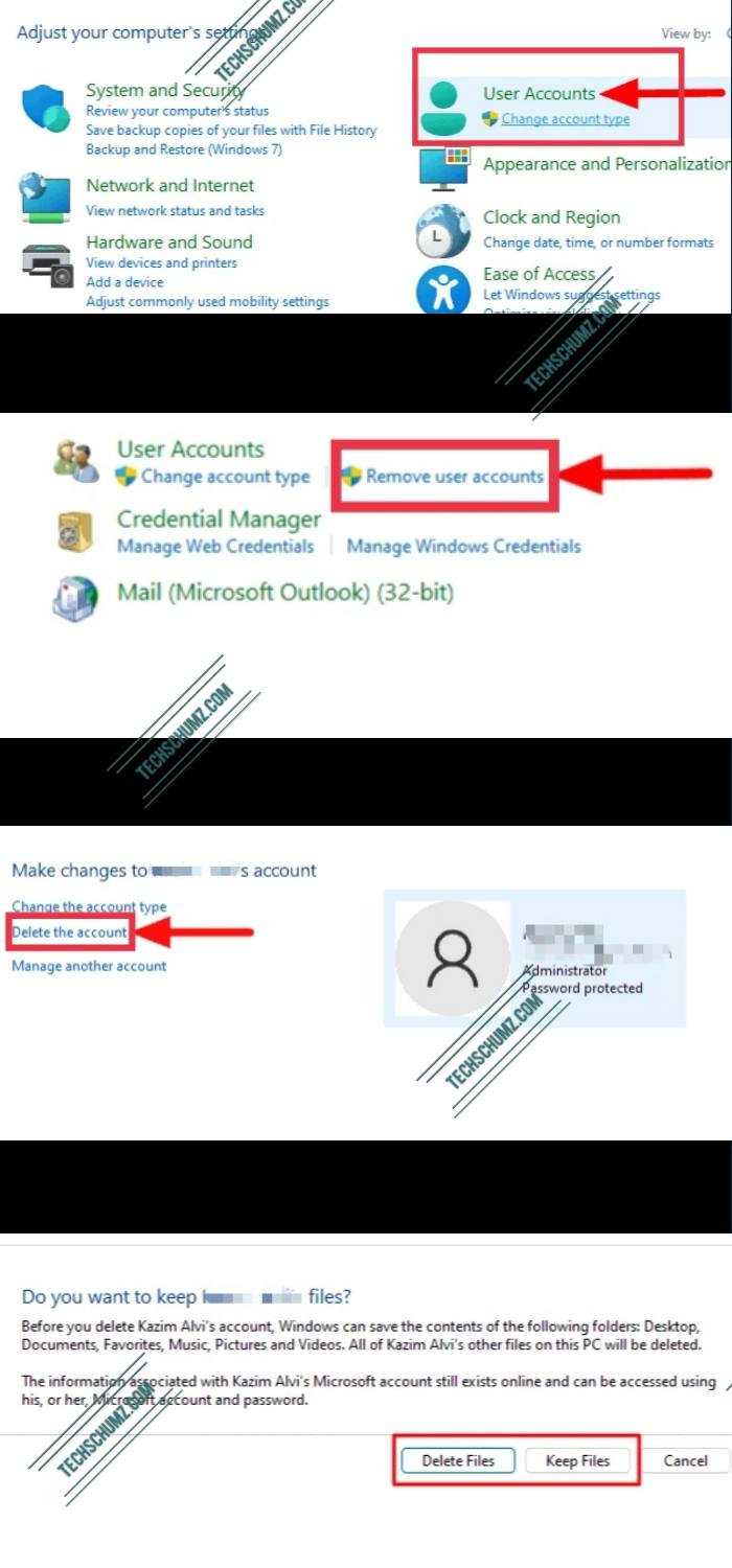 Unlink a Microsoft account from a Windows 11 computer using the Control Panel