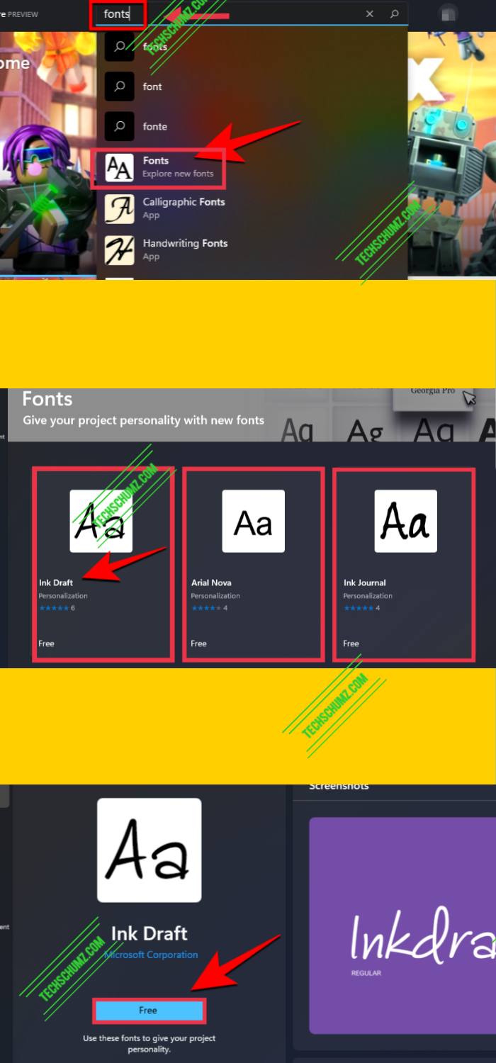 On Windows 11, download and install fonts from the Microsoft Store