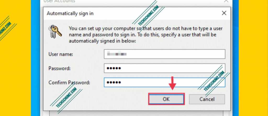 Enter your username and password to log in automatically