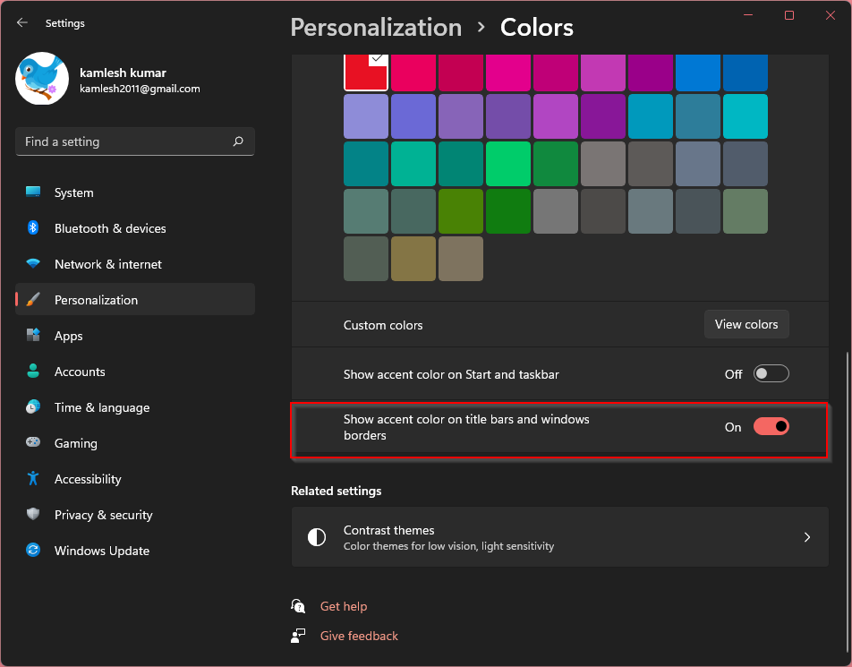 How to Enable or Disable Window Borders Color in Windows 11? - The Microsoft Windows11