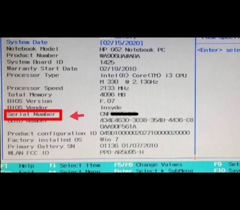 Find the HP laptop serial number in the BIOS