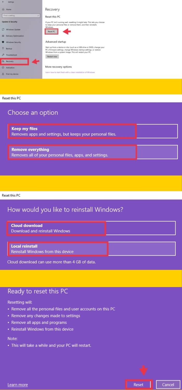 Reset Windows 11 using the settings