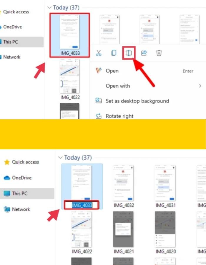 Rename a file or folder with the rename symbol in the context menu in Windows 11