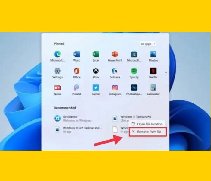 Hide recommended files one by one from the Windows 11 start menu