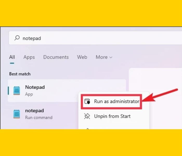 Run Notepad as administrator