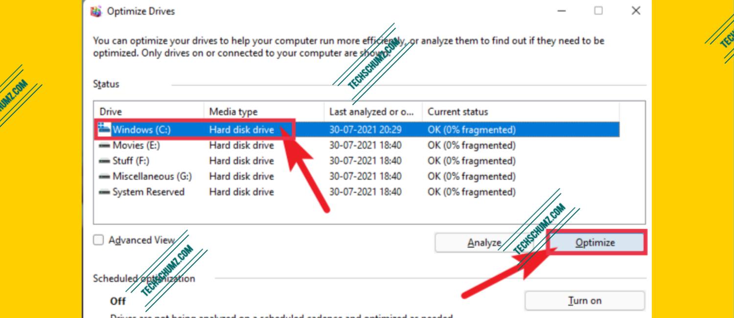 Manual defragmentation of Windows 11 hard drives