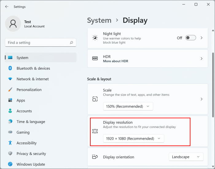 change screen resolution in Windows 11 pic2