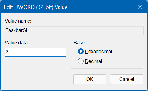 resize taskbar icons in Windows 11 pic6