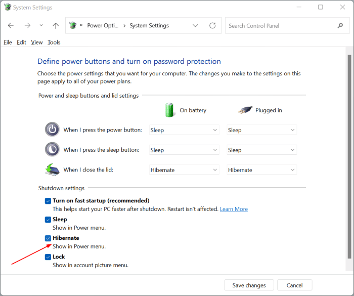 enable hibernation in Windows 11 start menu pic5