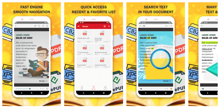 screenshots of fast pdf reader app
