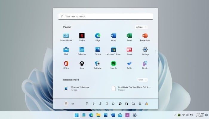 full screen start menu in Windows 11