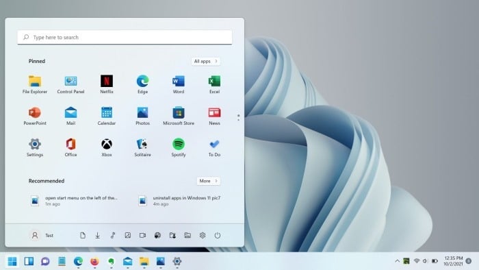 make the start menu open on the left side of the screen in Windows 11 pic1