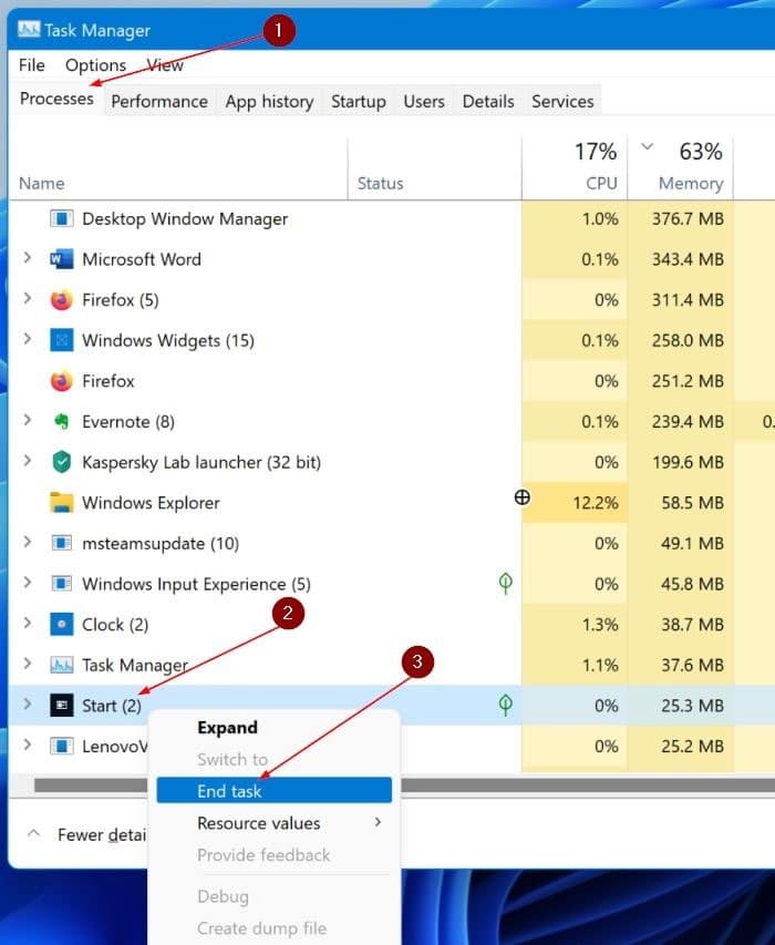 restart the start menu in Windows 11 pic2