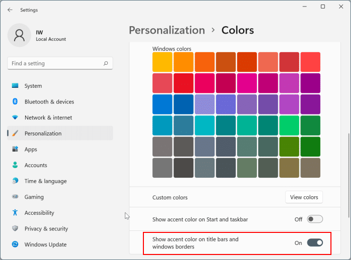 show color in title bars and window borders in Windows 11 pic4