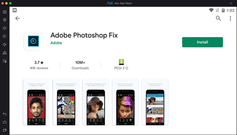 running adobe-photoshop-fix-on-computer-via-nox-app-player