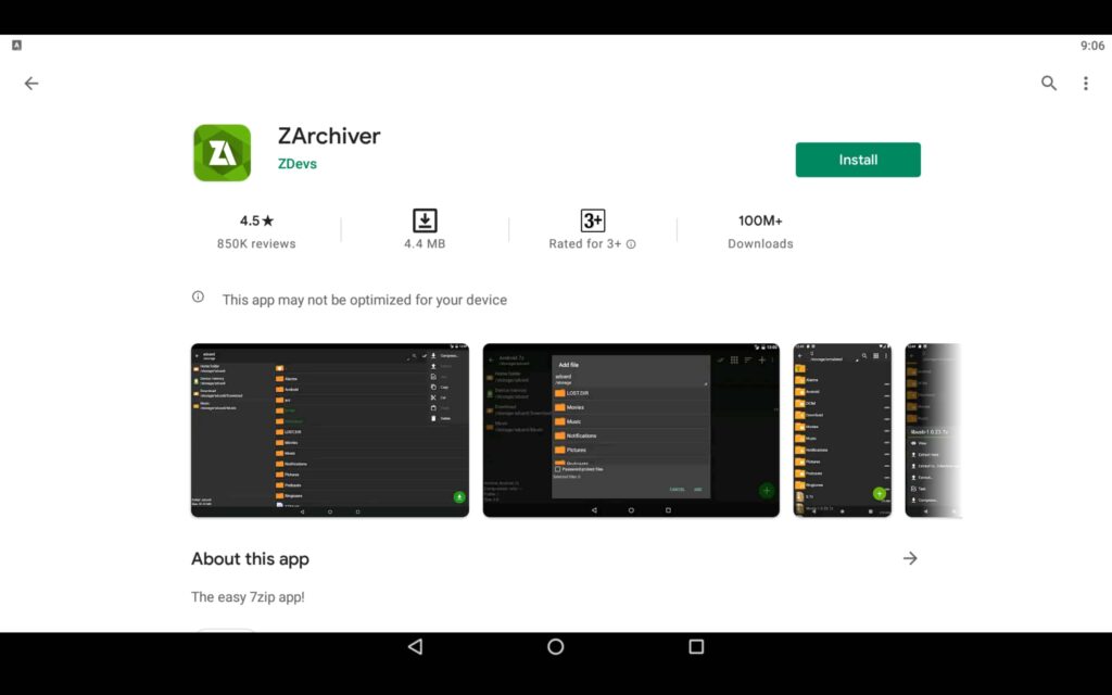 Install ZArchiver app on PC