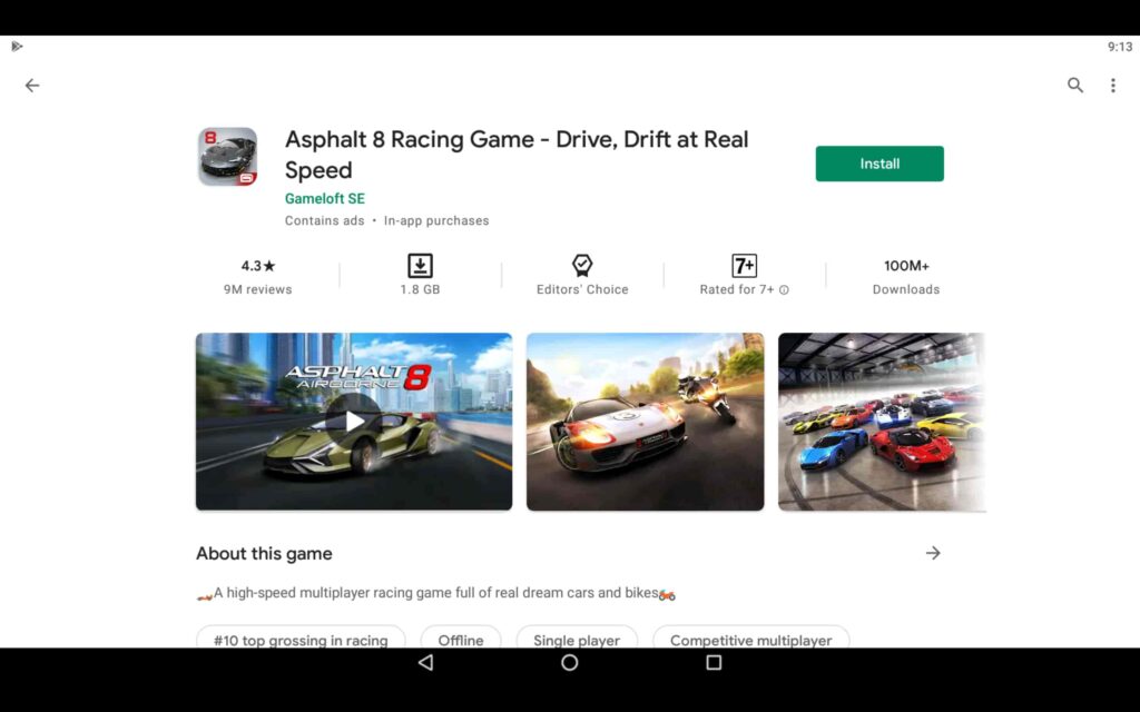 Install the racing game