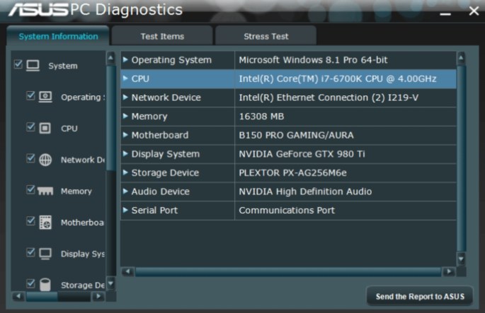 Latest version of Asus PC diagnostics