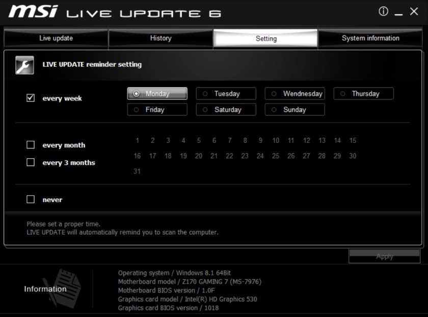Latest Version of MSI Live Update